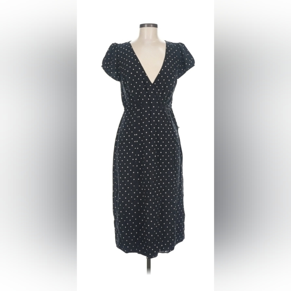 Express Navy Polka Dot Faux Wrap Dress | Midi, Size Large
